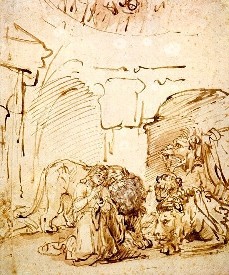 A drawing of the lions in the Lion's Den.